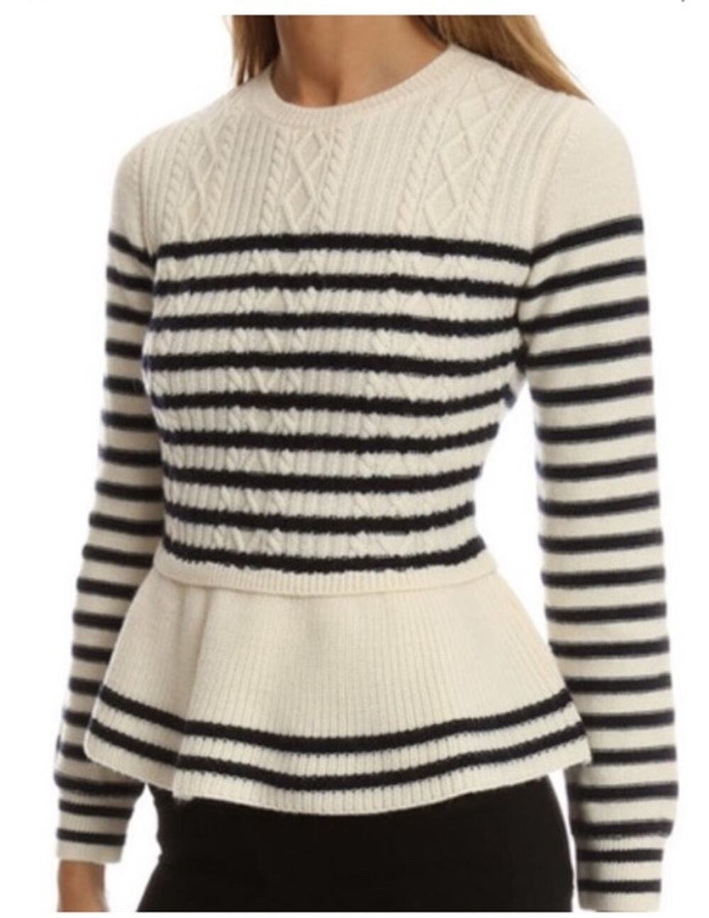 Talbots Sweater Sz L Peplum Striped Knit Office Classic Preppy Academia Cashmere